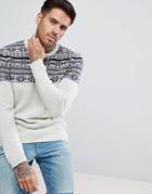 Asos Lambswool Fairisle Sweater In Ecru - Beige