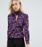 Parisian Petite Floral Printed Blouse With Tie Neck - Navy