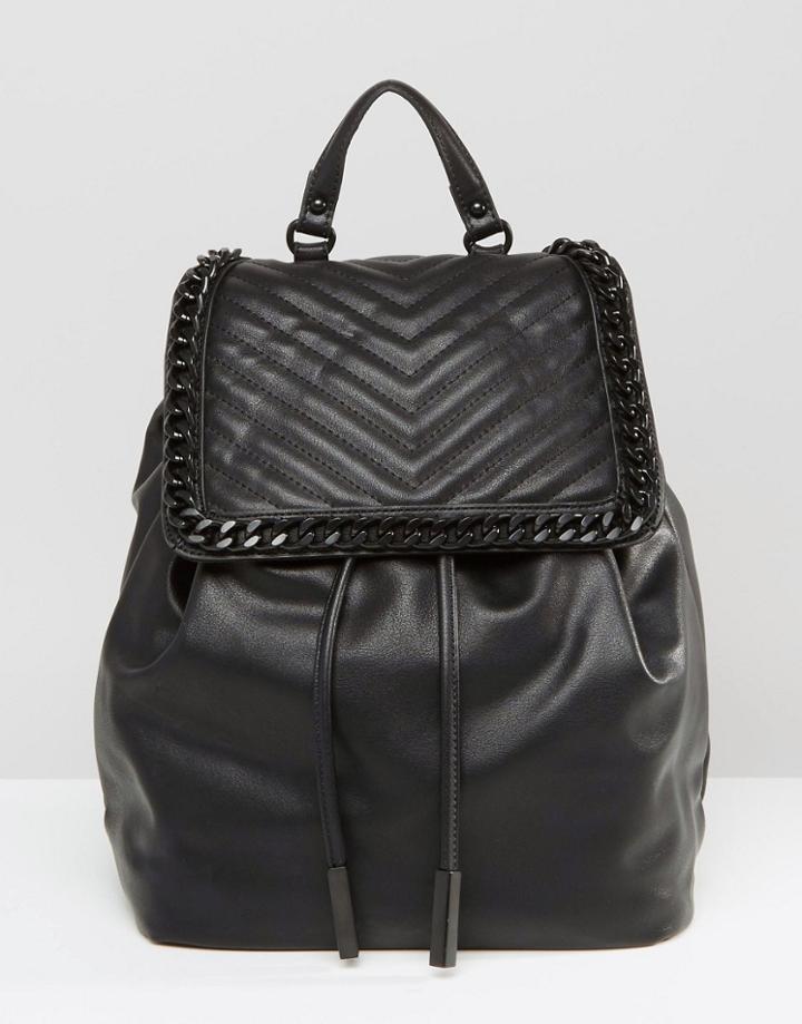 Aldo Backpack With Chevron & Chain Detail - Black