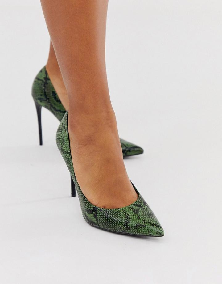 Truffle Collection Pointed Heeled Stiletto In Green Snake