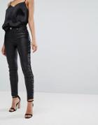 Lipsy Coated Jeans With Lace Up Sides - Black