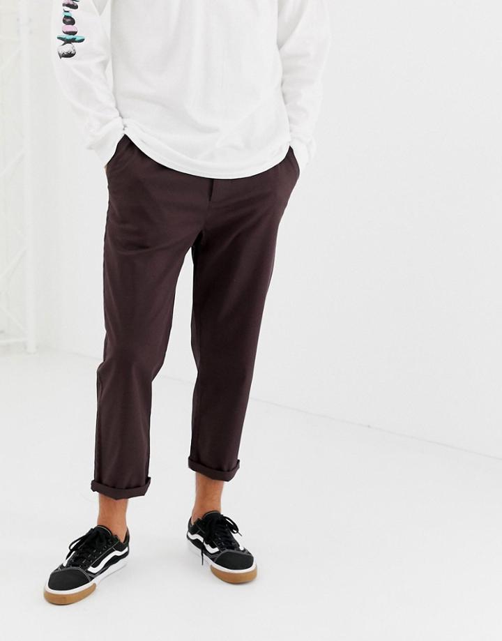 Asos Design Relaxed Cropped Chinos In Dark Brown - Brown