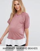 Asos Maternity Nursing Popper Shoulder Ruffle Hem T-shirt - Pink
