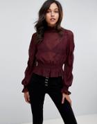 New Look Shirred High Neck Blouse - Purple
