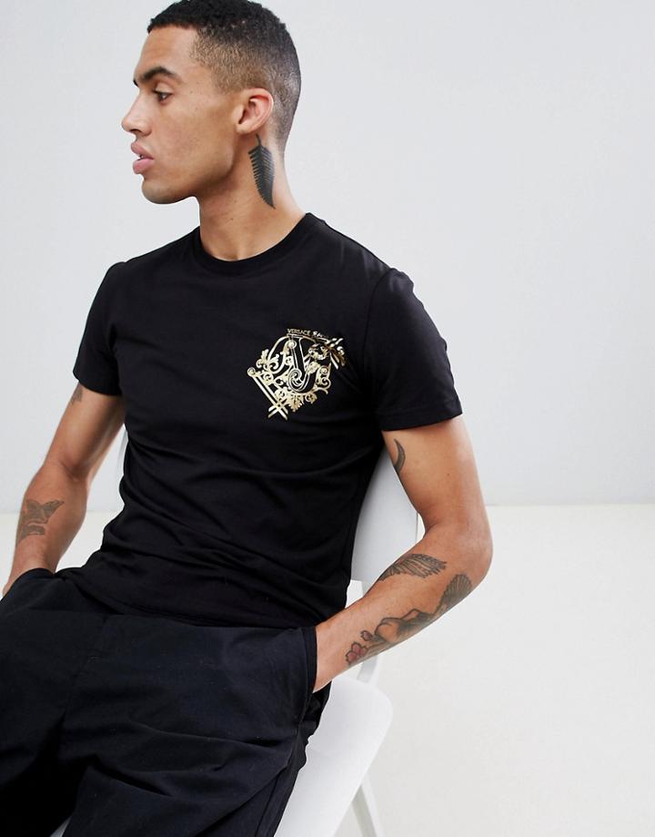 Versace Jeans T-shirt With Logo Print In Black - Black