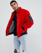 Boohooman Fleece Jacket In Red - Red