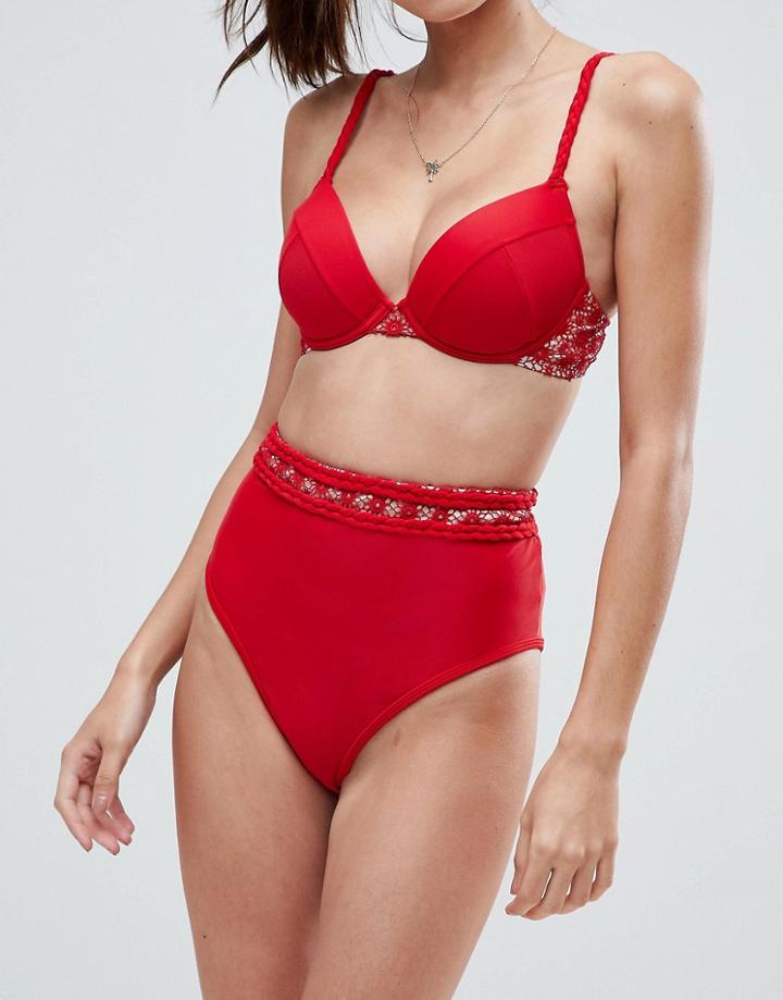 Asos Premium Retro Lace High Waist Bikini Bottom - Red