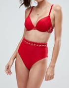 Asos Premium Retro Lace High Waist Bikini Bottom - Red