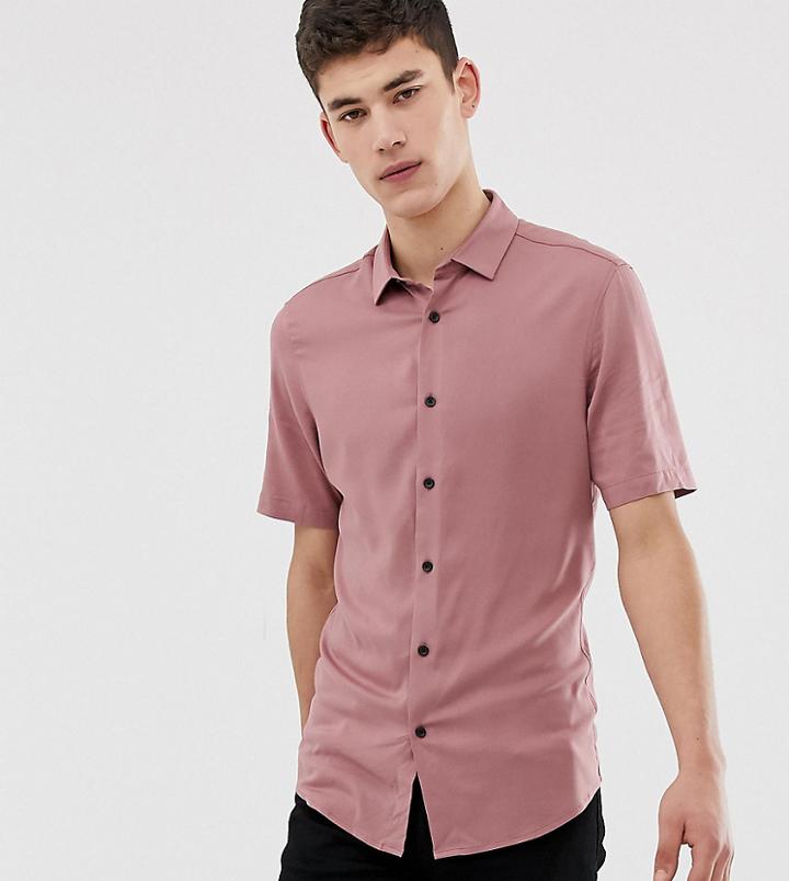 Asos Design Tall Muscle Viscose Shirt In Pink - Pink