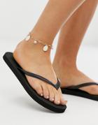 Asos Design Anklet With Faux Shell And Freshwater Pearls In Gold Tone - Gold