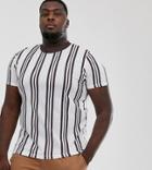 Asos Design Plus Vertical Stripe T-shirt In Burgundy And White
