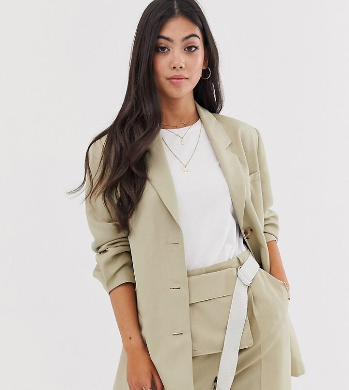 Asos Design Petite Dad Suit Blazer With Pleat Sleeve