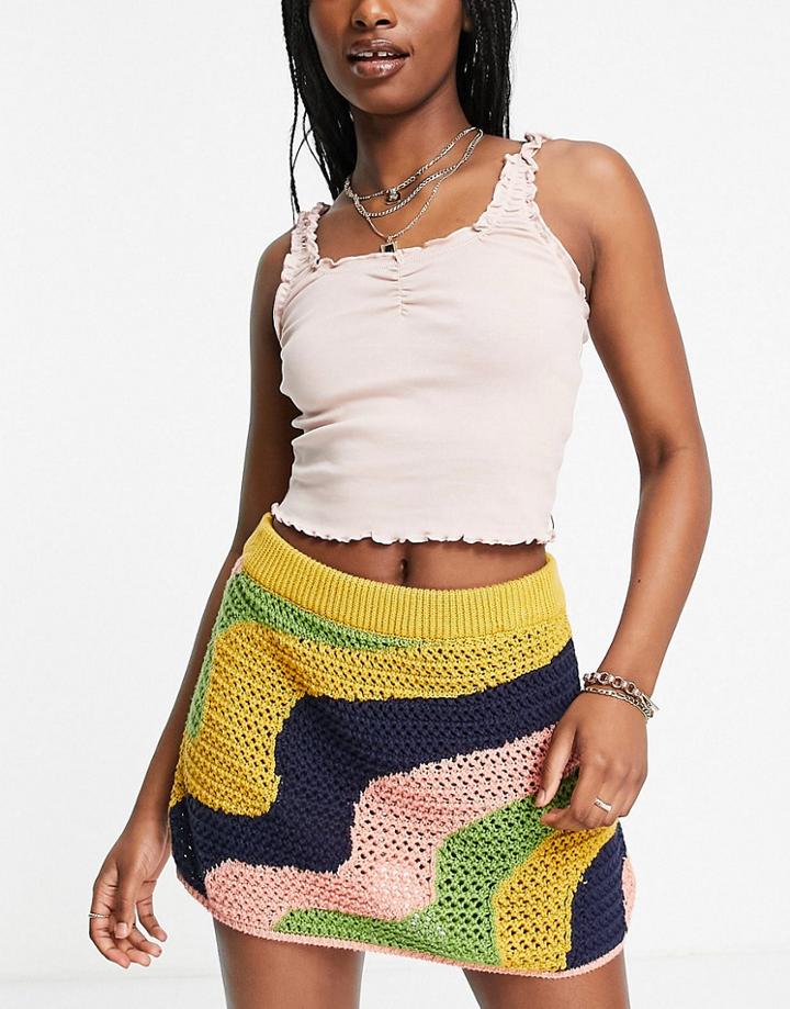 Free People Mila Crochet Mini Skirt In Multi