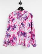 In The Style X Billie Faiers Collar Detail Oversized Shirt In Pink Tie Dye-multi