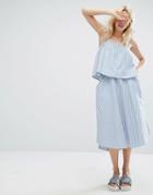 Monki Stripe Pocket Midi Skirt - Blue