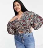 Vero Moda Curve V-neck Blouse In Pink Floral Print