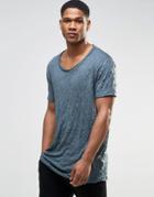 Asos Longline T-shirt With Scoop Neck And Crumpled Wash - Dark Slate
