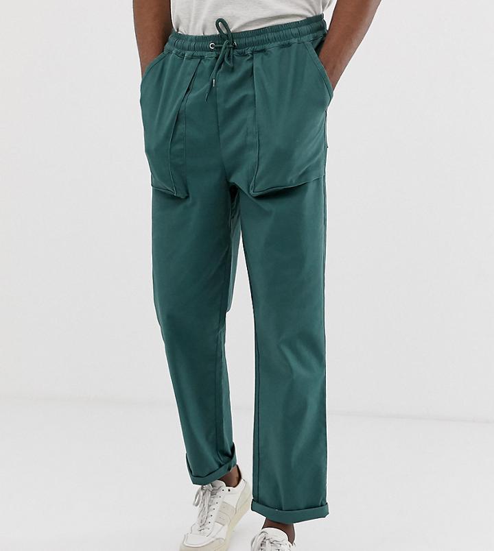 Asos Design Tall Relaxed Pants In Deep Green With Pocket Detail - Green