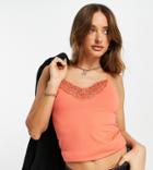Vero Moda Exclusive Cami Tank Top With Lace Detail In Coral-orange