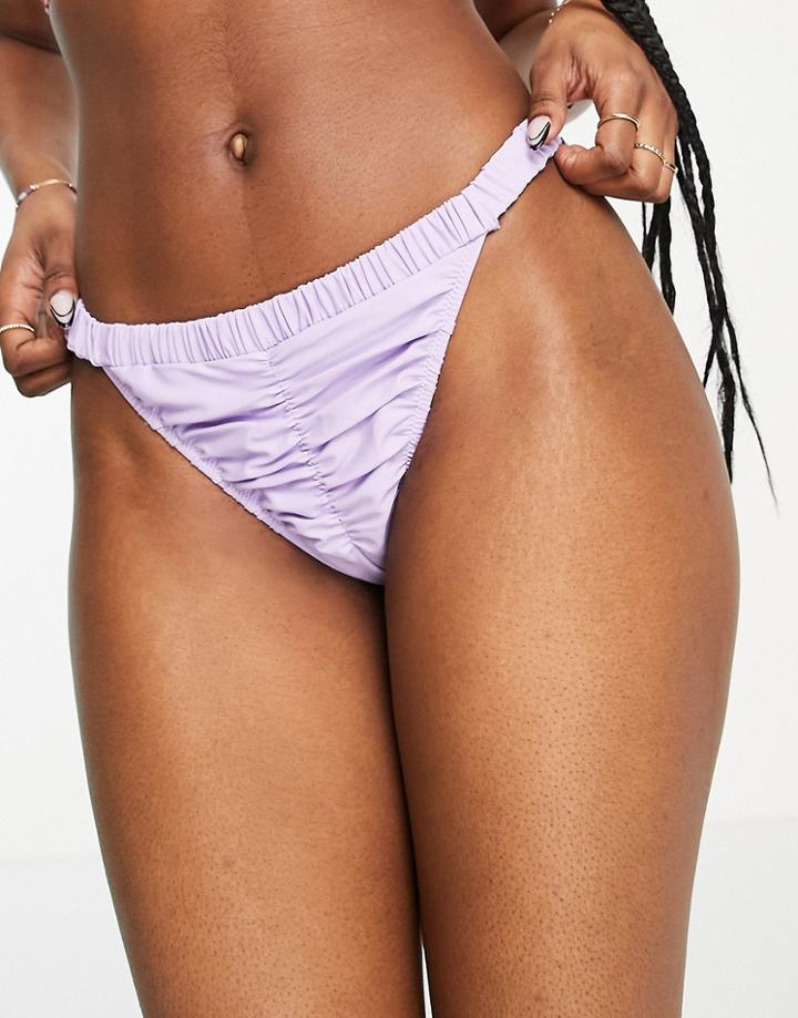 Missguided Ruched Bikini Bottoms In Lilac-purple
