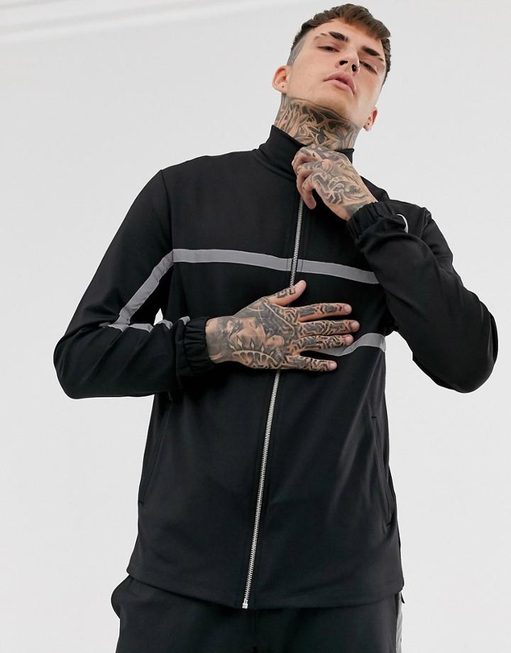 Asos Design Two-piece Track Jacket In Poly Tricot With Reflective Tape In Black
