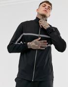 Asos Design Two-piece Track Jacket In Poly Tricot With Reflective Tape In Black