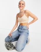 Miss Selfridge Sleeveless Ribbed V Neck Crop Top-brown