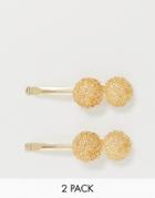 Asos Design Pack Of 2 Small Textured Hair Clips In Gold Tone