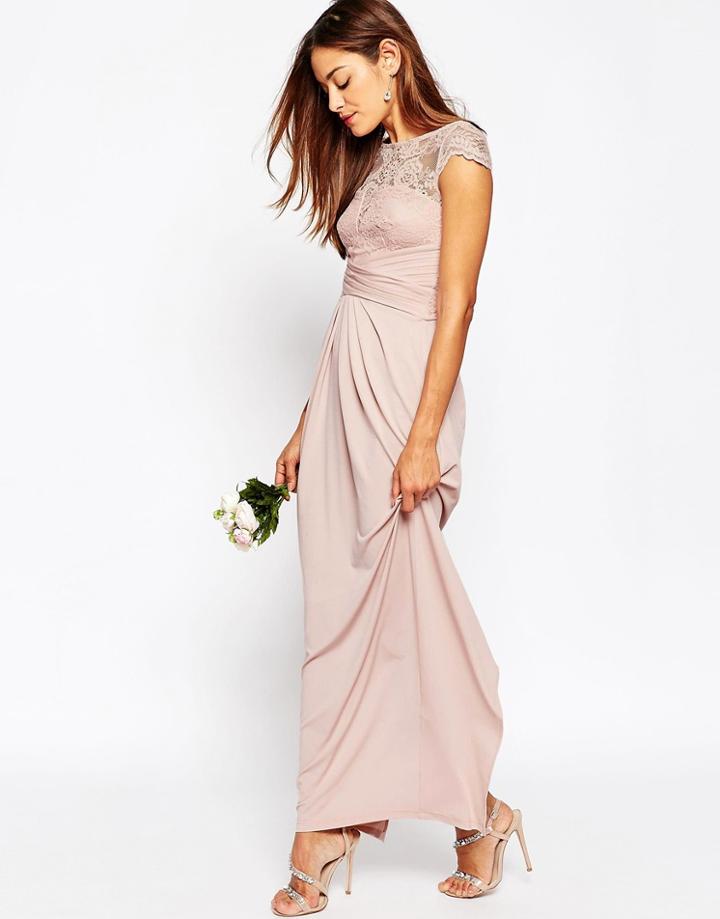 Asos Wedding Lace Top Pleated Maxi Dress - Blush