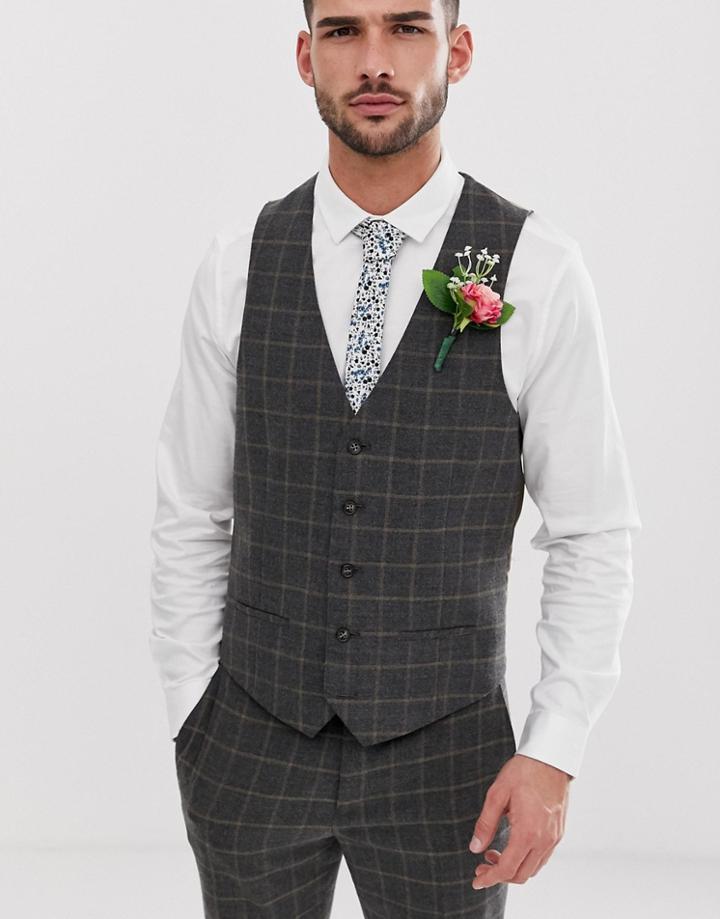 River Island Wedding Skinny Suit Vest In Dark Gray Check - Purple