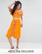 Asos Tall Embroidered Split Front Cotton Midi Skirt - Multi