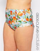 Asos Curve Exclusive Highwaist Bikini Bottom In Summer Rose Print - Multi