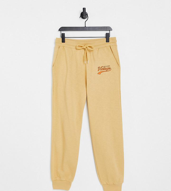 Reclaimed Vintage Inspired Plus Varsity Logo Sweatpants In Tan - Part Of A Set-neutral