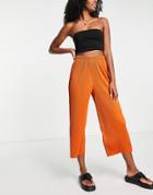 Asos Design Plisse Culotte Pants In Rust-orange