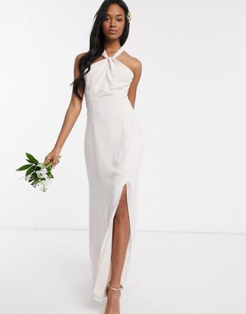 Maids To Measure Bridesmaid Halter Neck Chiffon Maxi Dress With Back Detail-neutral