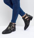 Asos Design Aries Wide Fit Leather Studded Ankle Boots-black