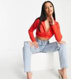I Saw It First Petite Cropped Blazer In Tomato Red - Part Of A Set-multi