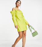 Ever New Petite Cold Shoulder Drape Satin Mini Dress In Lime-green