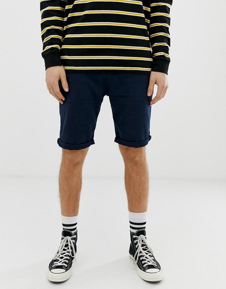 Esprit Linen Short In Navy - Navy