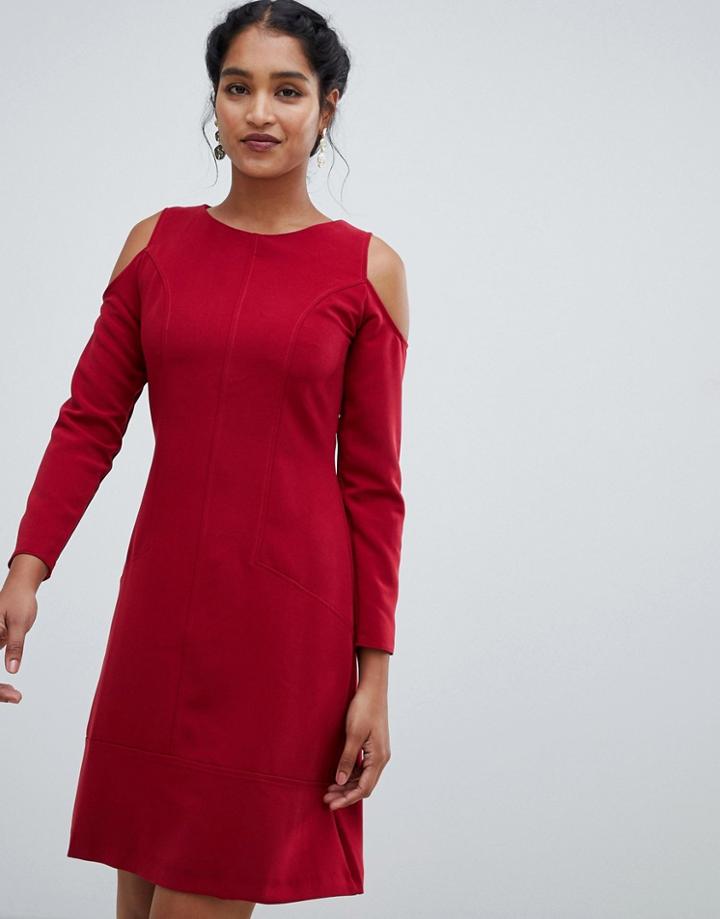 Closet London Cold Shoulder A Line Dress - Red