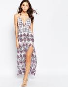 Asos Multi Woodstock Print Split Maxi Beach Dress - Woodstock
