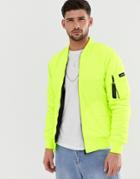Pull & Bear Padded Bomber In Neon - Yellow