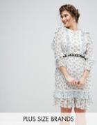 Truly You Ruffle Hem Skater Dress With Metal Belt In Ditsy Floral - Multi