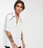 Heart & Dagger Shirt In White Viscose With Contrast Black Binding
