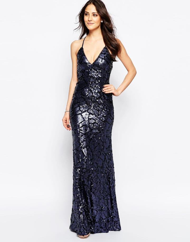 Forever Unique Pamona Maxi Dress In Textured Sequins - Navy