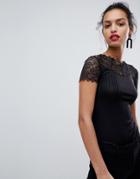 Y.a.s Blace Jersey Stretch Top With Lace Yolk - Black