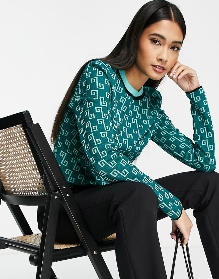 & Other Stories Relaxed Knitted Sweater In Green Monogram