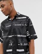 Asos Design Boxy Fit Tech Shirt In Text Print - Black