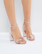 London Rebel Bow Trim Block Heel Sandal - Beige