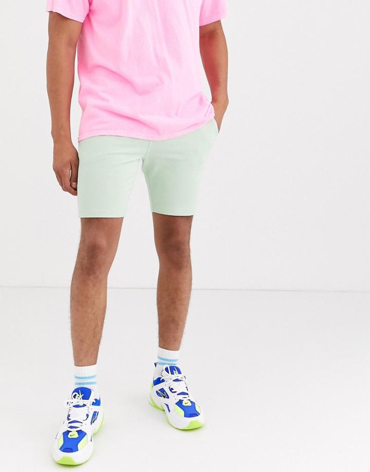 Asos Design Jersey Skinny Shorts In Green
